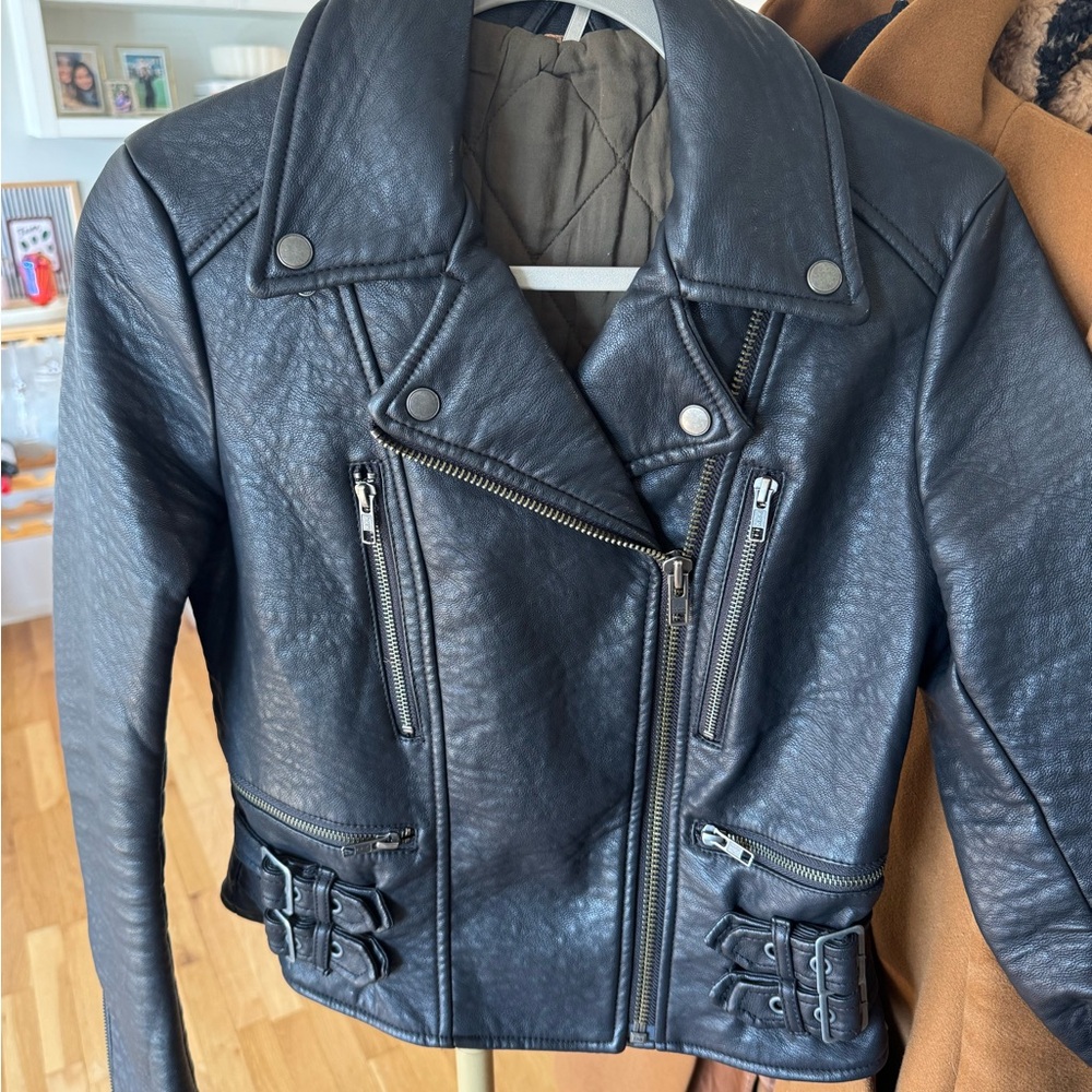 Free People Black Faux Leather Moto Jacket